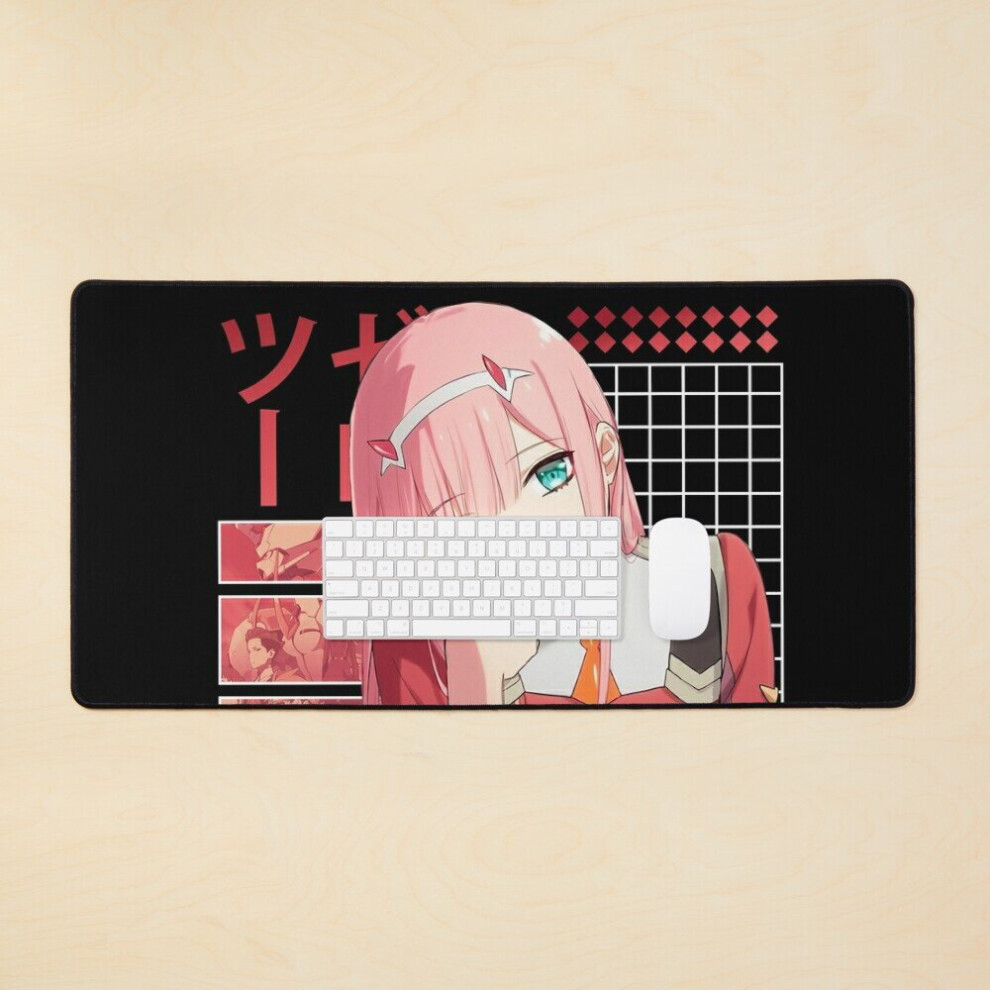 Desk Mat Zero Two 002 Darling In The Franxx Large Gaming Mouse Pad 35X16 Inch 7802738337952