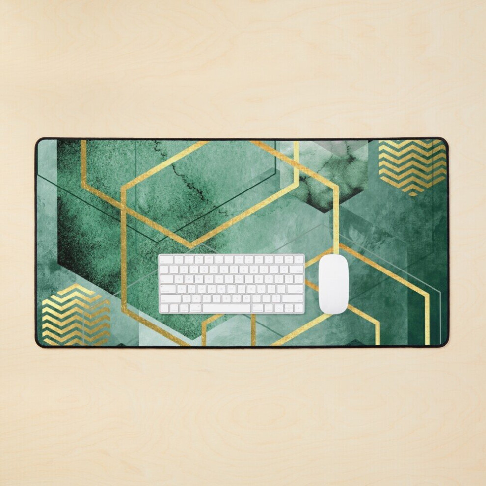 Desk Mat Abstract Geometric Large Gaming Mouse Pad 35X16 Inch Green 7802738410921