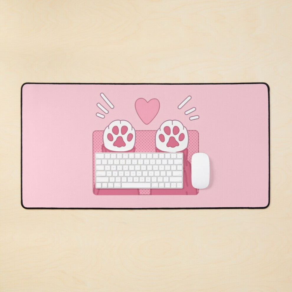 Desk Mat Cute Cat Paws And Love Large Gaming Mouse Pad 35X16 Inch Pink 7802738362619