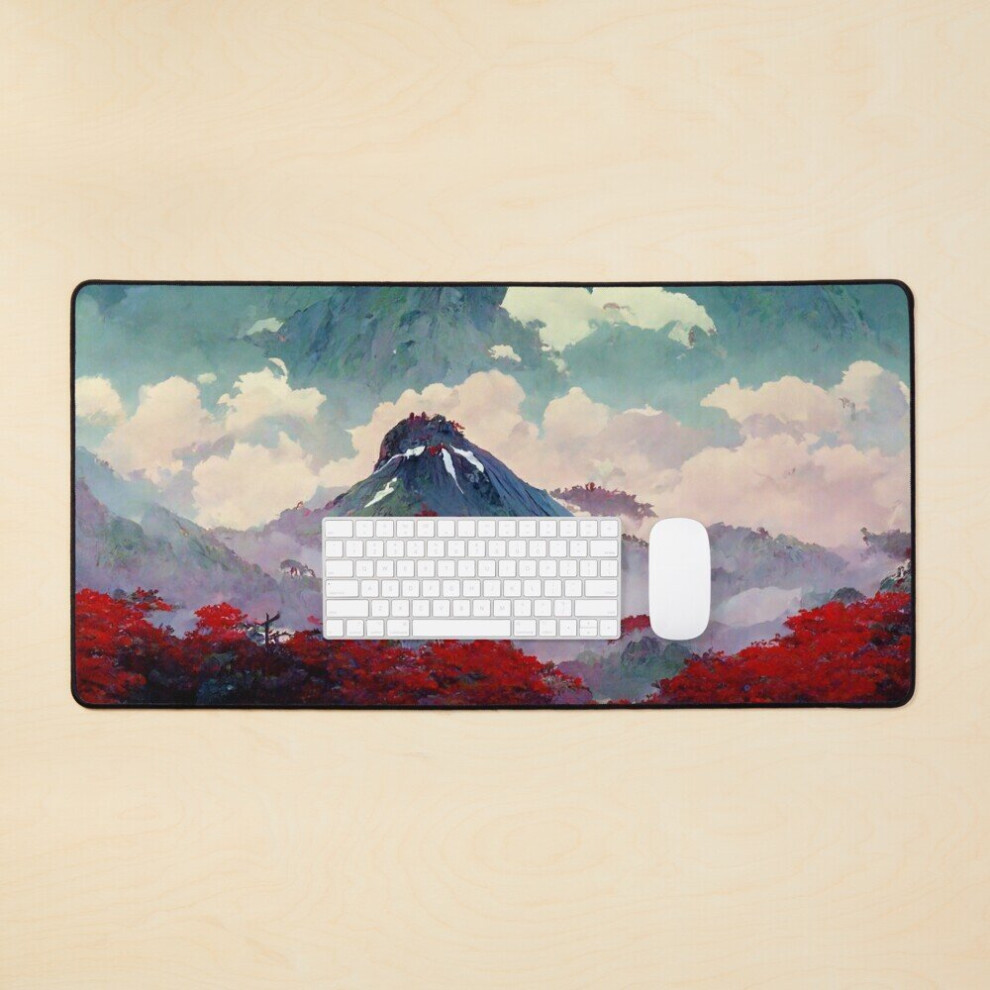 Desk Mat Forest In Autumn At The Base Of The Mountain Large Gaming Mouse Pad 35X16 Inch Red 7802738327694