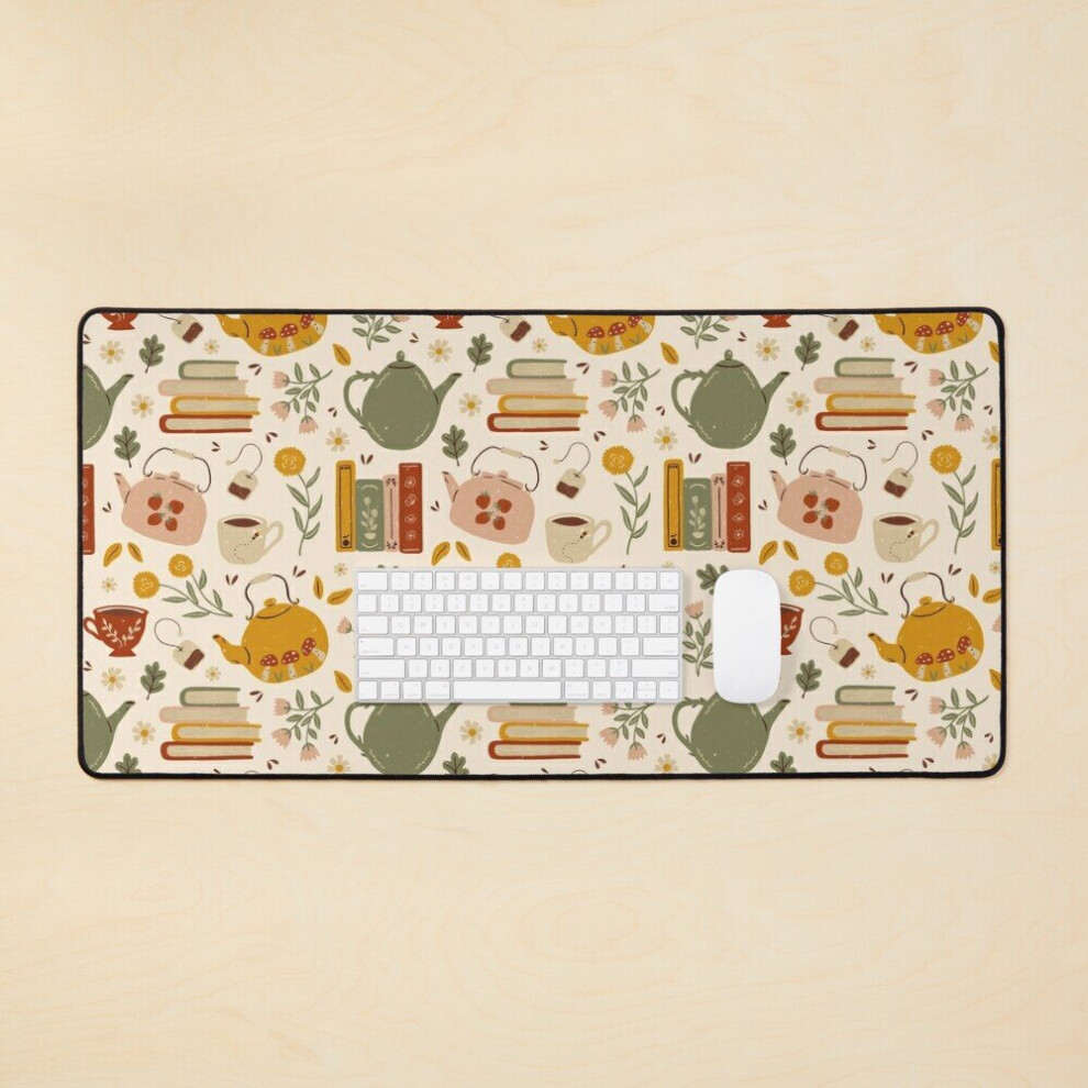 Desk Mat Flowery Books And Tea Large Gaming Mouse Pad 35X16 Inch 7802738317695