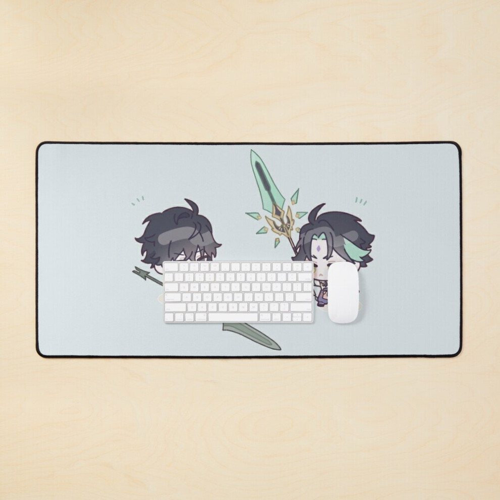 Desk Mat Genshin Impact Chibi Xiao And Zhongli Large Gaming Mouse Pad 35X16 Inch 7802738397024