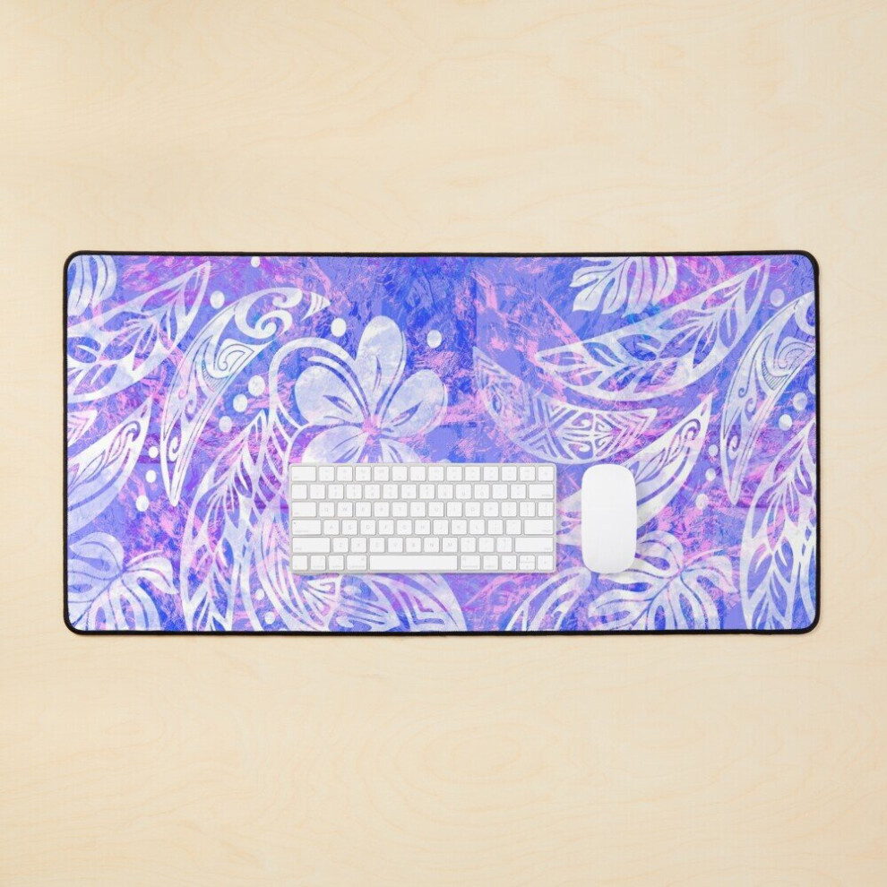 Desk Mat Painted Abstract Hawaiian - Samoan With Tribal Ink Large Gaming Mouse Pad 35X16 Inch Purple/White 7802738389579