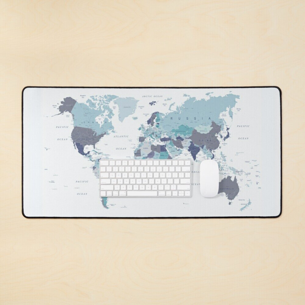 Desk Mat World Map In Large Gaming Mouse Pad 35X16 Inch Blue 7802738382006