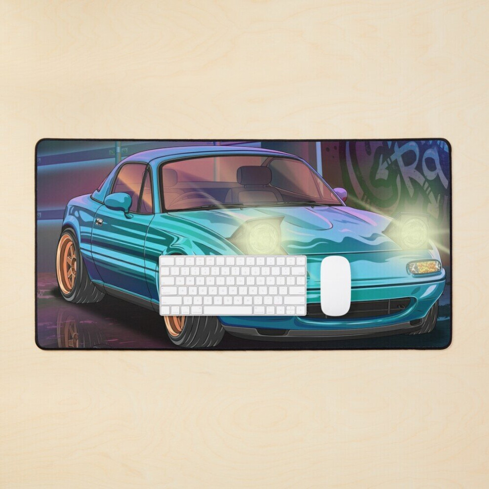 Desk Mat Vaporwave Neon Night Mazda Mx-5 Miata 1990 Large Gaming Mouse Pad 35X16 Inch 7802738322187