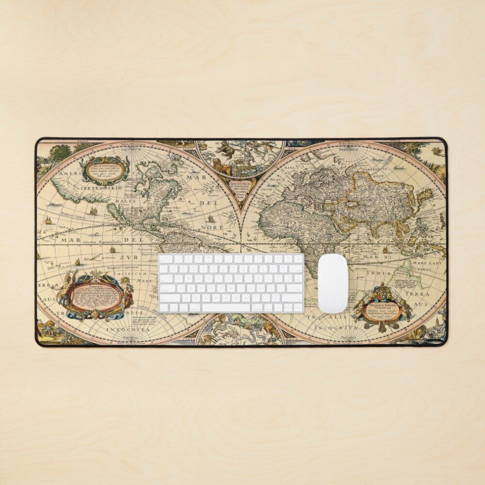 Photos - Other for Computer Desk Mat Antique World Map Henricus Hondius  Large Gaming Mouse Pad 35x16 inch(Nicolaus Ioannis Vischerius 1652)