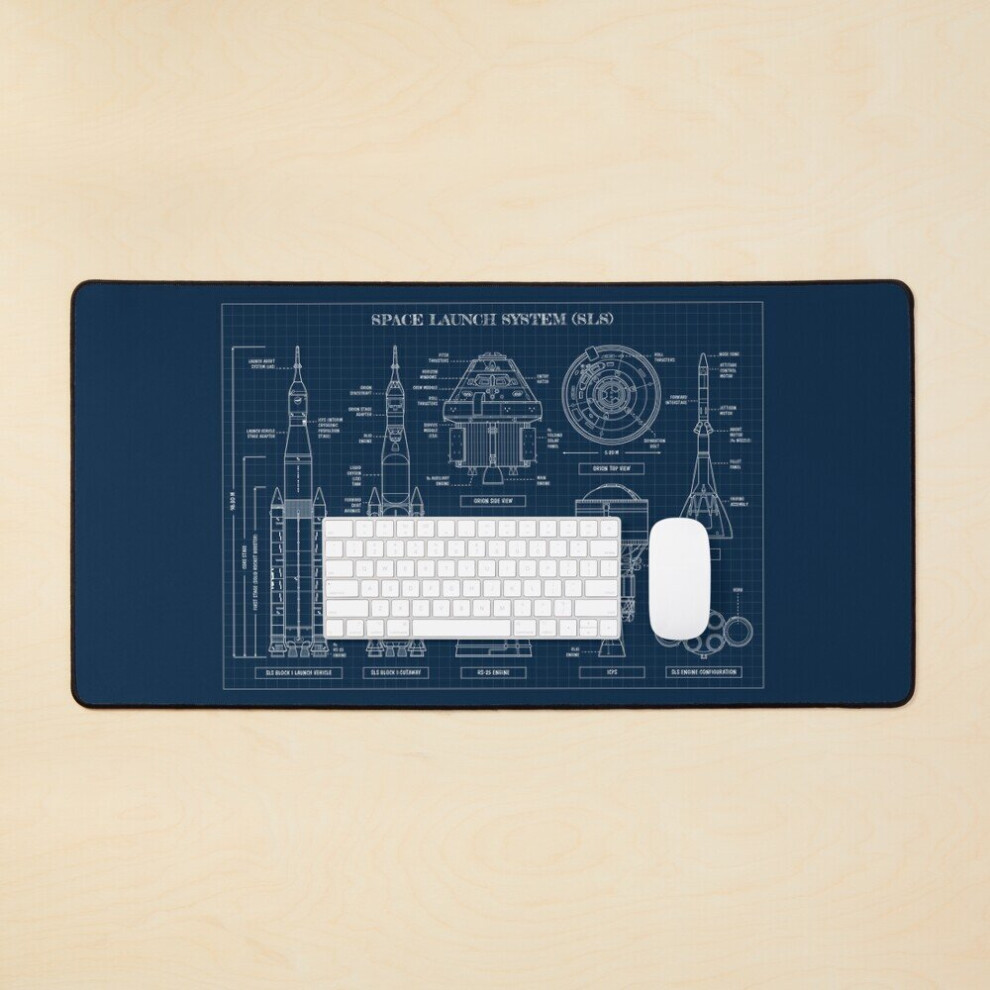 Desk Mat Space Launch System (Sls) Navy Blueprint Large Gaming Mouse Pad 35X16 Inch 7802738347173