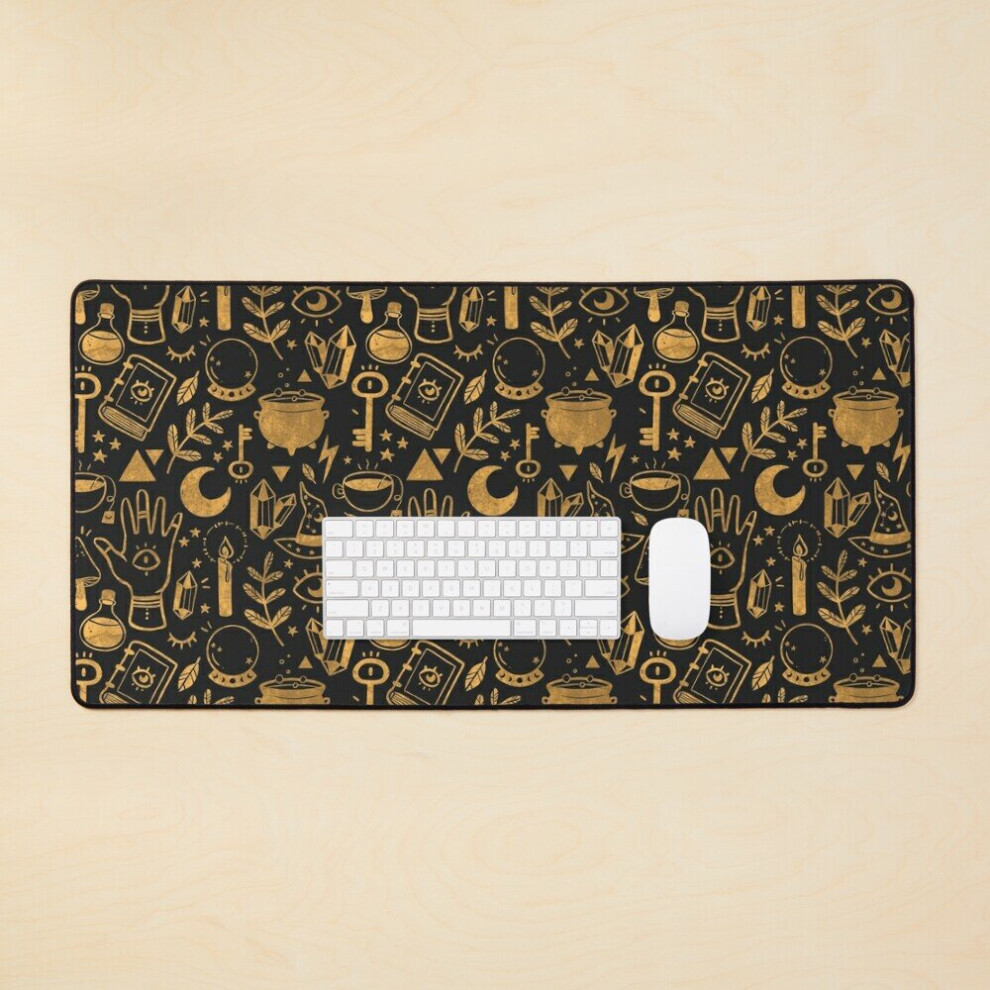 Desk Mat Witchy Things Textured Large Gaming Mouse Pad 35X16 Inch Gold 7802738320176