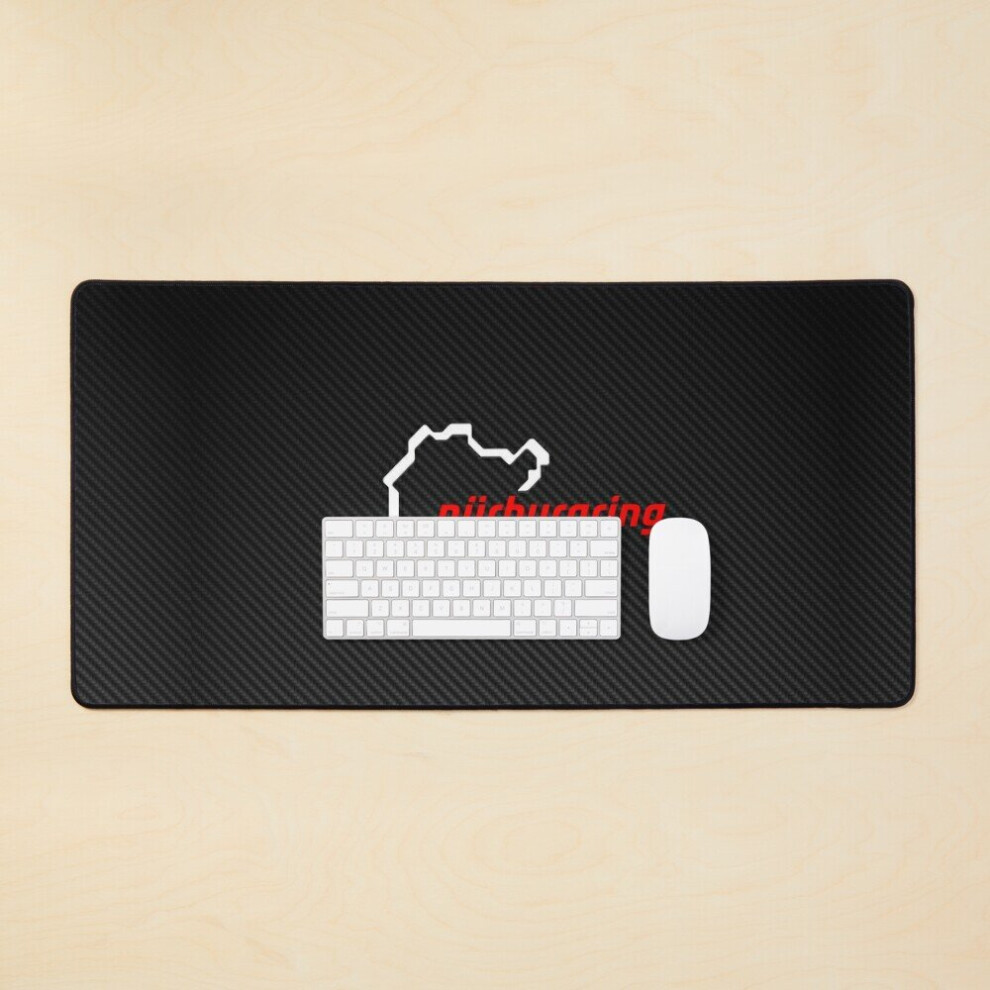 Bearlad Desk Mat Nürburgring Carbon Fiber / Large Gaming Mouse Pad 35X16 Inch White/Red