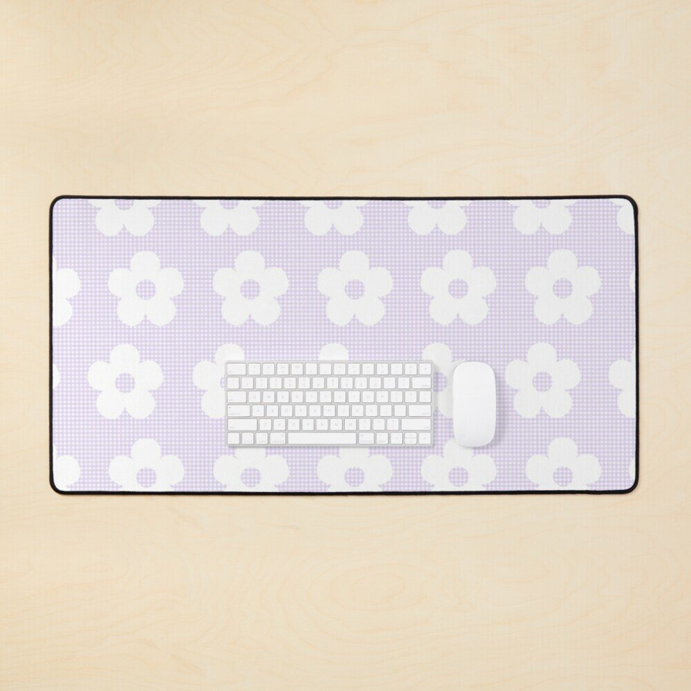 Desk Mat Pastel Gingham Flower Kawaii Cute Cozy Cottagecore Aesthetic Large Gaming Mouse Pad 35X16 Inch Lavender/Purple/White 7802738386226