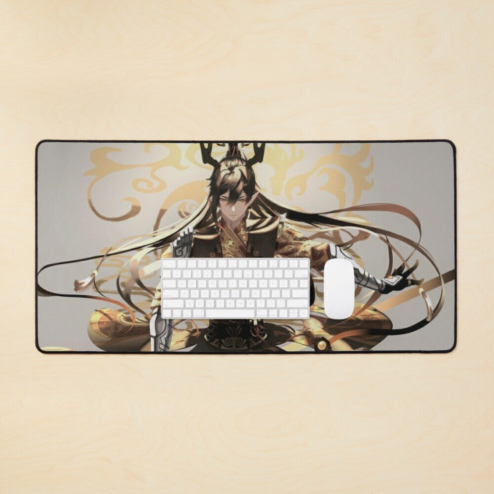 Desk Mat Zhongli Genshin Impact Game Large Gaming Mouse Pad 35X16 Inch 7802738337426