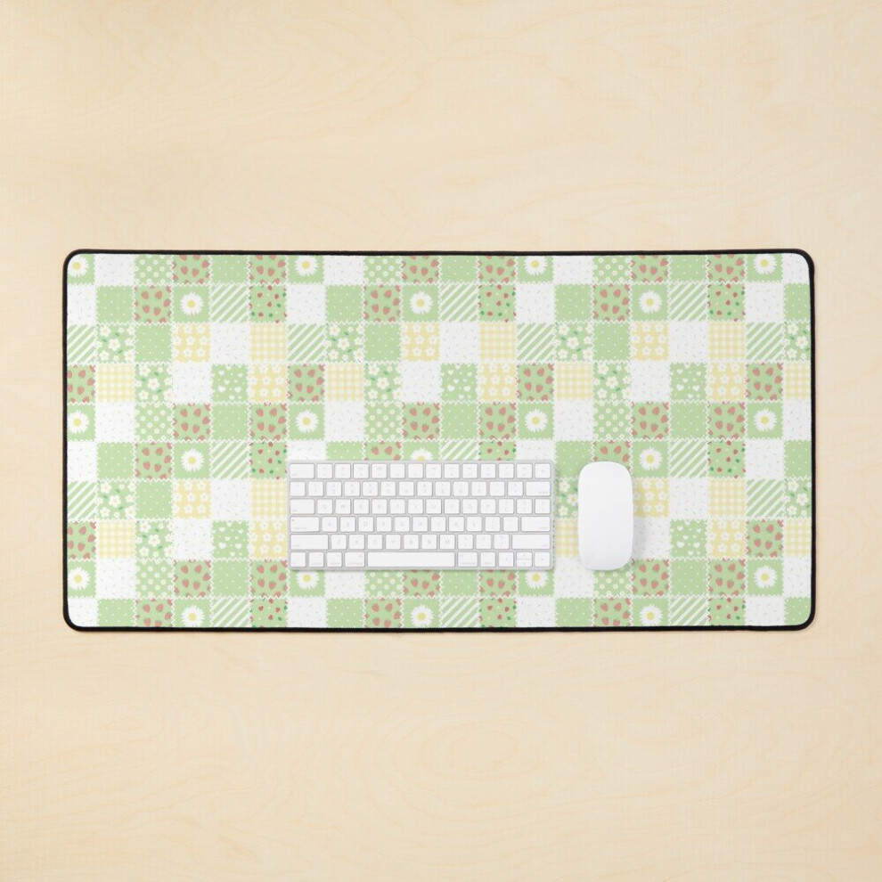 Desk Mat Quilt Pastel Aesthetic Flowers Gingham Cozy Cottagecore Large Gaming Mouse Pad 35X16 Inch Green 7802738315189