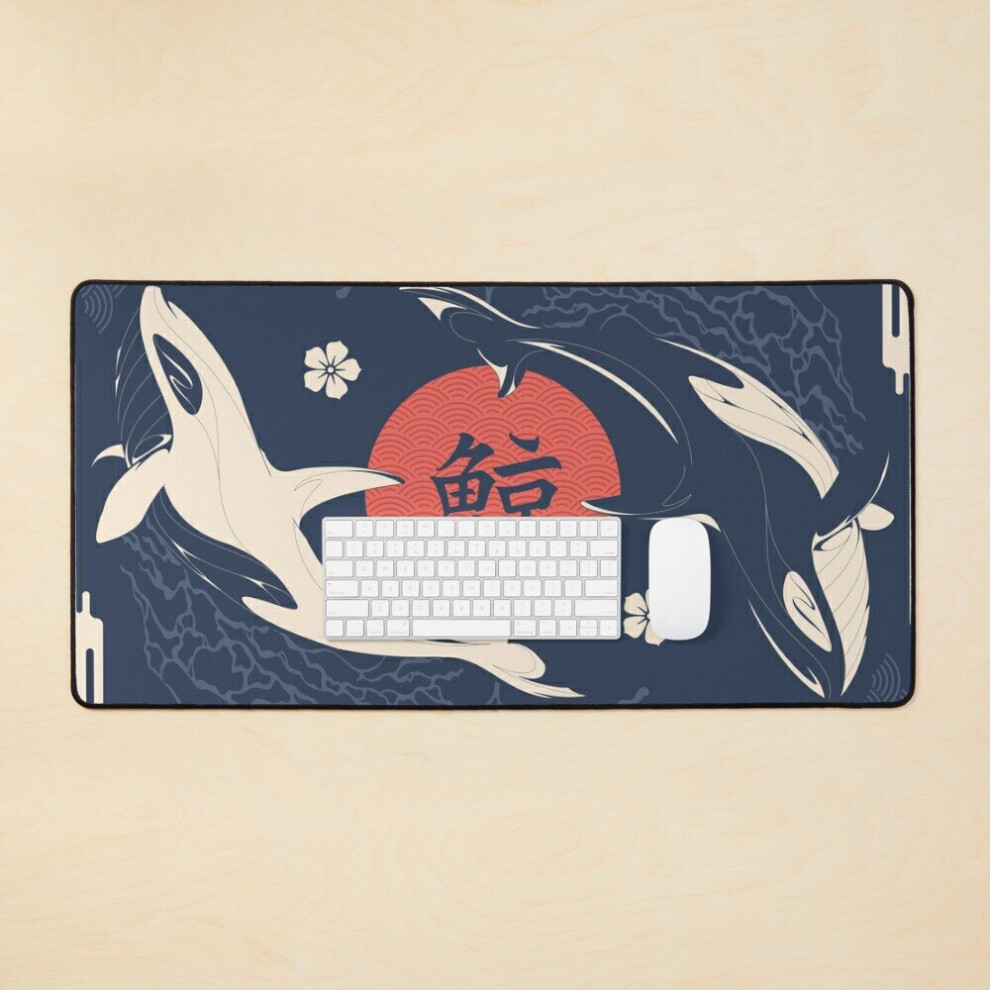 Desk Mat Minimalist Aesthetic Yin Yang Orca Whale Japanese Art Large Gaming Mouse Pad 35X16 Inch 7802738320190