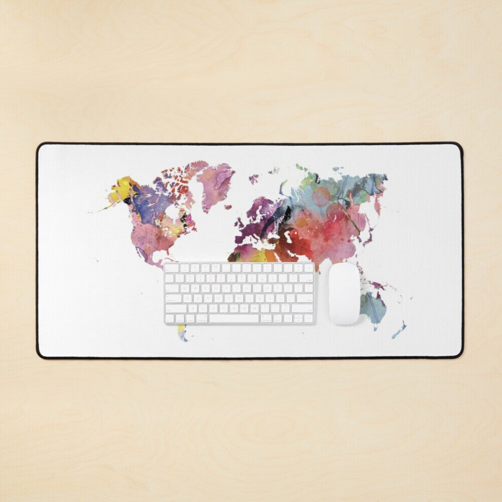 Desk Mat Watercolor World Map - Rainbow Large Gaming Mouse Pad 35X16 Inch 7802738339413