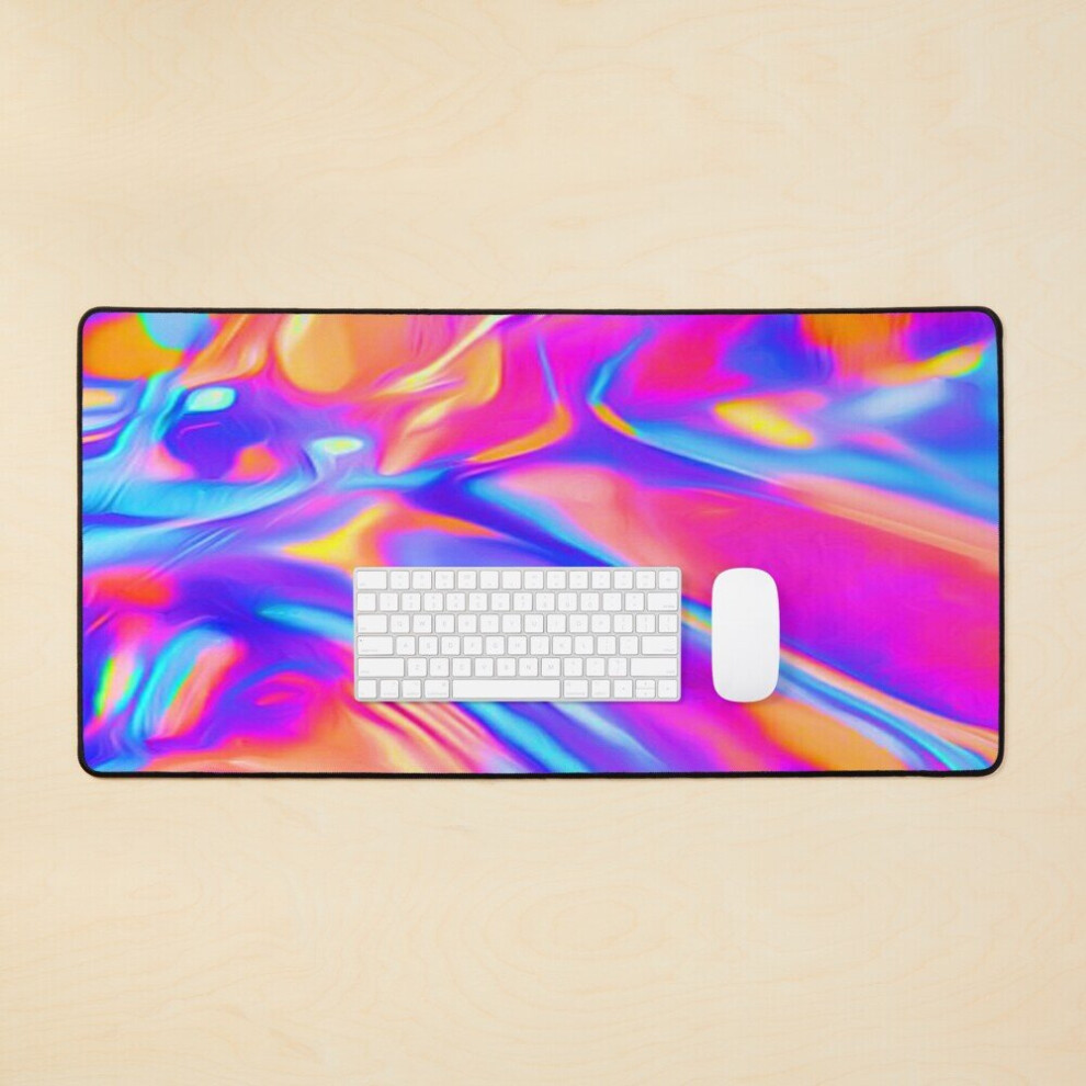 Desk Mat Iridescent Neon Flowing Marble Large Gaming Mouse Pad 35X16 Inch Pink/Turquoise 7802738366013