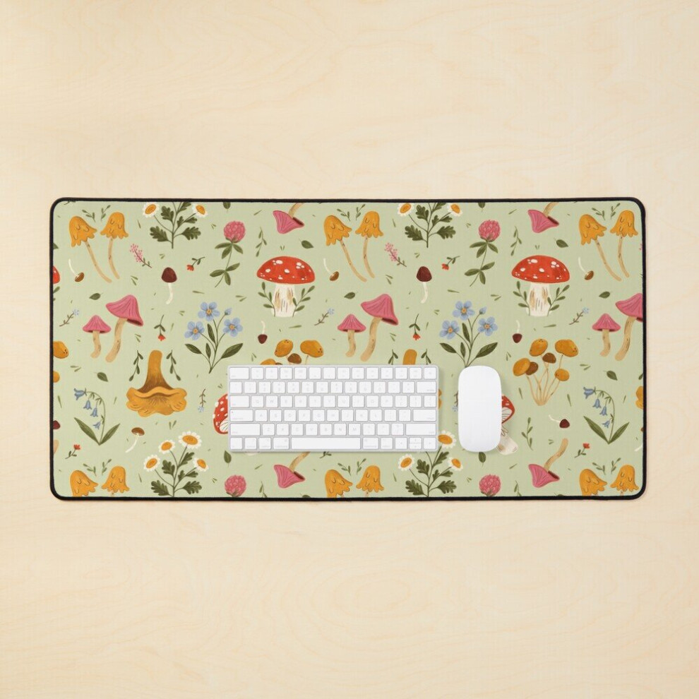 Desk Mat Mushrooms And Wildflowers Large Gaming Mouse Pad 35X16 Inch 7802738366877