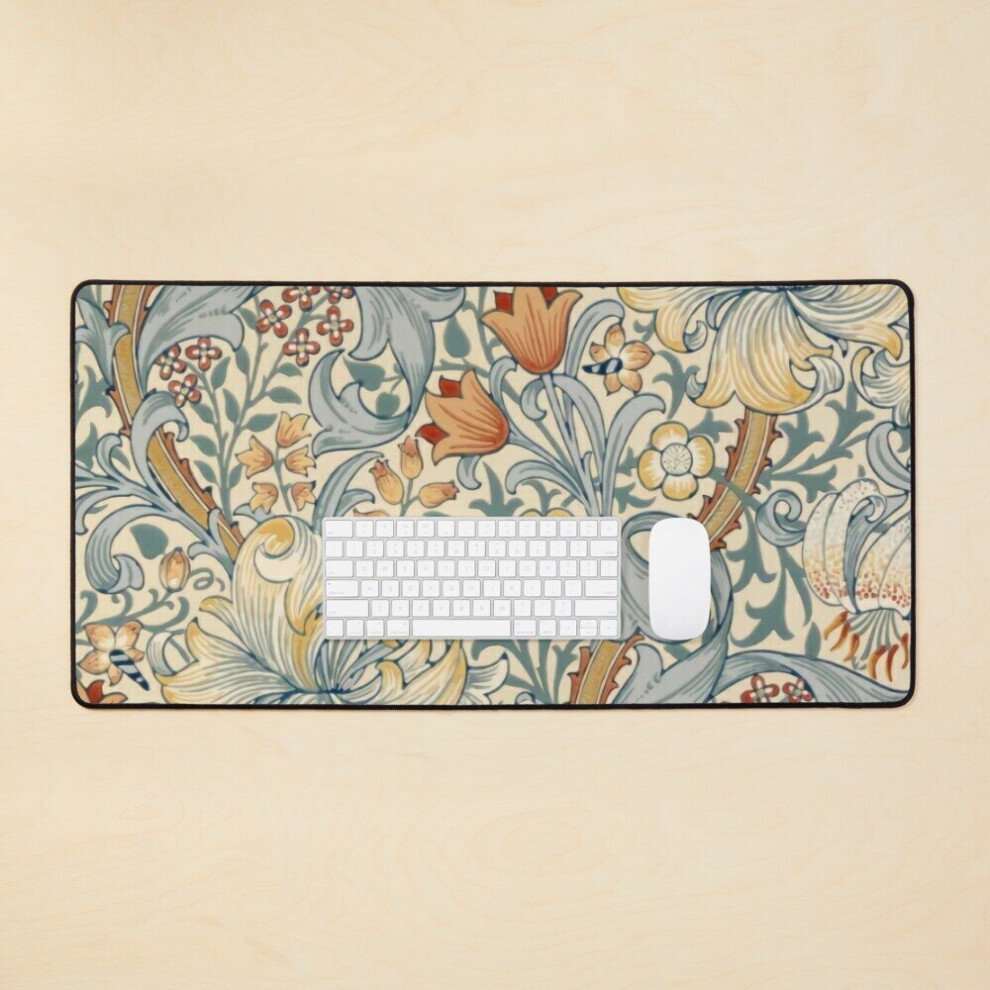 Desk Mat William Morris - Lily (1899) Large Gaming Mouse Pad 35X16 Inch Golden 7802738330205