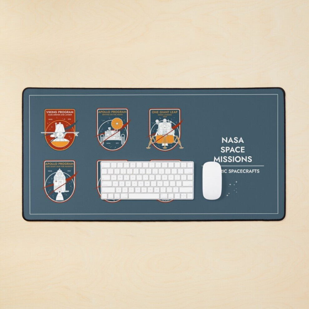 Desk Mat Nasa Space Missions. Historic Spacecrafts Badges Large Gaming Mouse Pad 35X16 Inch 7802738400533