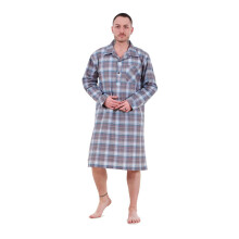 (Charcoal Grey, XXL) Malay Mens Nightshirts Woven Check Cotton Blend Loungewear Regular Big Size M to 5XL