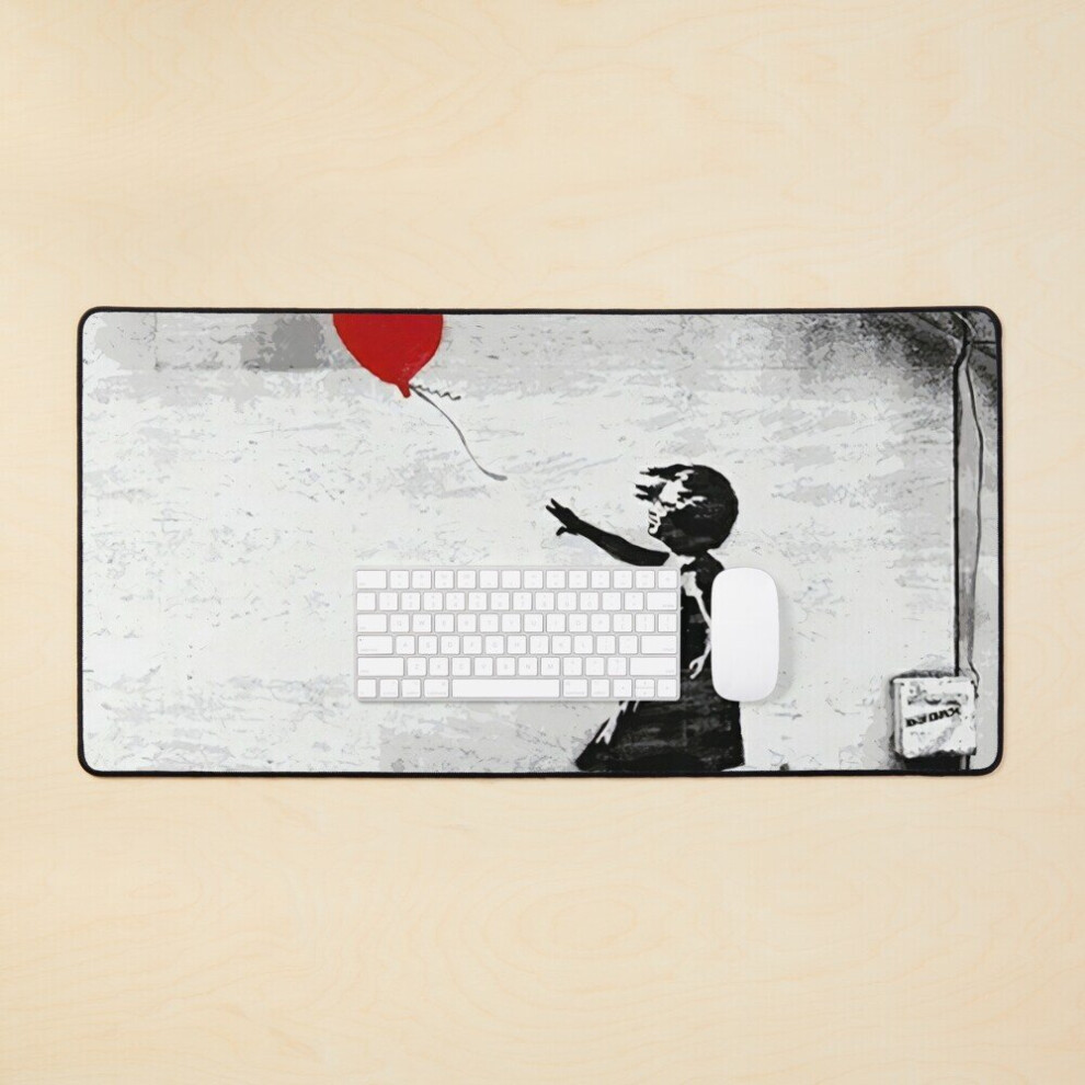 Desk Mat Banksy Girl With A Balloon Large Gaming Mouse Pad 35X16 Inch Red 7802738337440