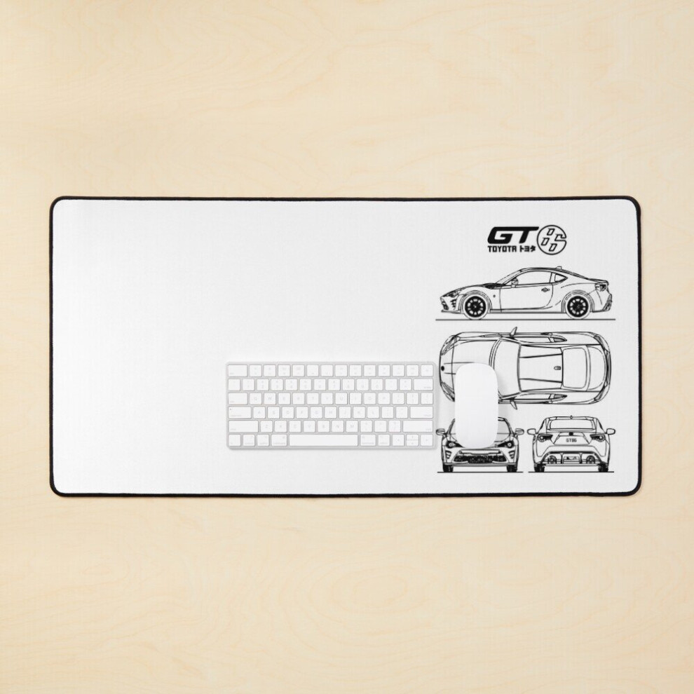 Desk Mat GT86 Blueprint. Toyota 86 - Scion FRS - Subaru BRZ - White Large Gaming Mouse Pad 35x16 inch