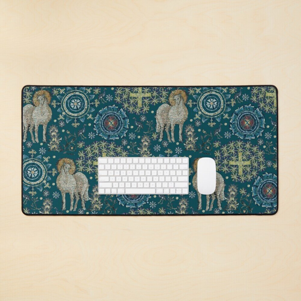 Desk Mat Mosaics Of Ravenna: - Byzantine Collection Large Gaming Mouse Pad 35X16 Inch Blue 7802738393668