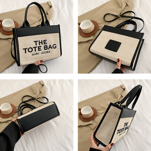 (White) Women Handbag Large Straw Shoulder Tote Bag for School Work Shopping 1