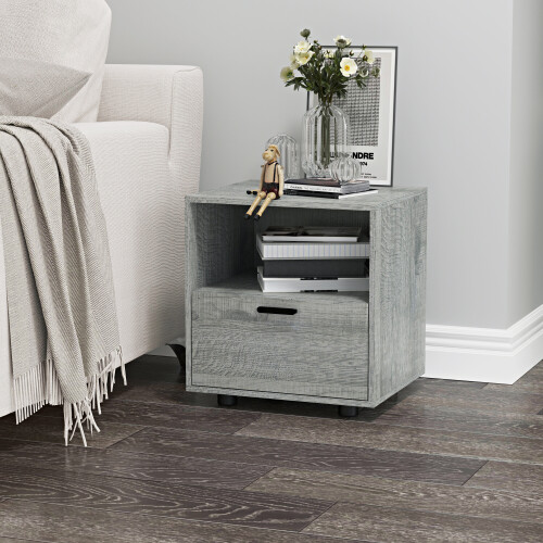URBN Living (1, Ash Grey) 1 Or 2 Drawer Wooden Bedside Table Storage 1