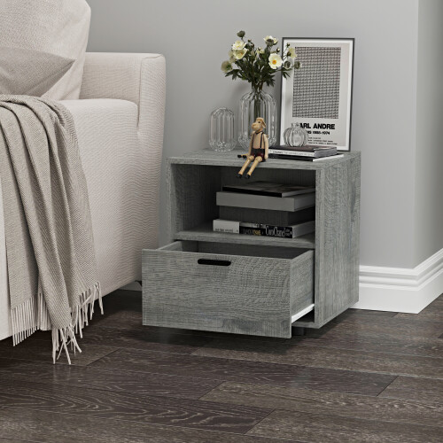 URBN Living (1, Ash Grey) 1 Or 2 Drawer Wooden Bedside Table Storage 2
