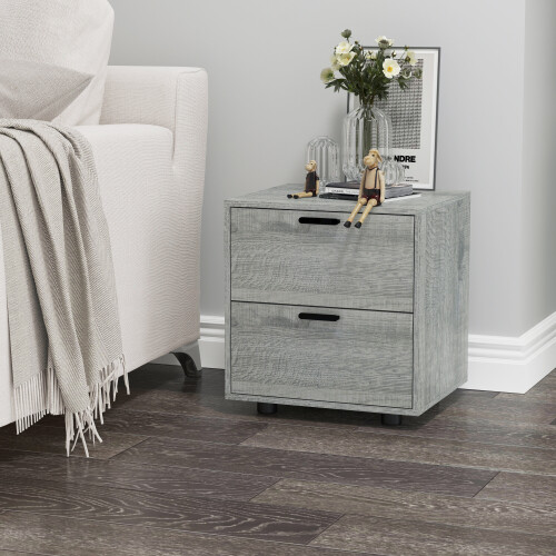 URBN Living (2, Ash Grey) 1 Or 2 Drawer Wooden Bedside Table Storage 1