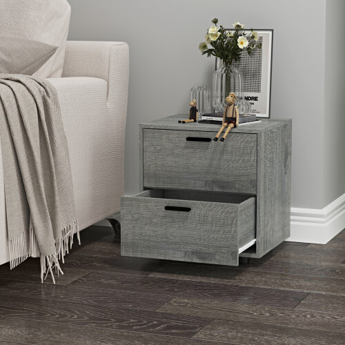 URBN Living (2, Ash Grey) 1 Or 2 Drawer Wooden Bedside Table Storage 2