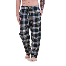 (Green-Yellow Check, L) Malay Mens Flannel Pyjama Bottoms Brushed Cotton Check Lounge Pants Nightwear M-5XL