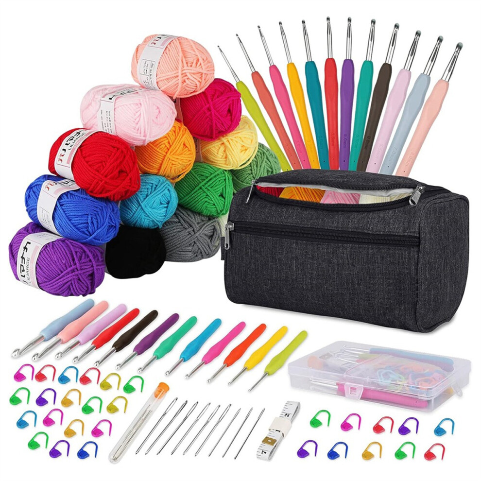 Crochet Kits for Beginners Adults Crochet Kit 15Pcsx25G Crochet Yarns Ergonomic Metal Crochet Hooks Kit-Black