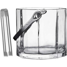 Glass Ice Bucket Wine Cooler, Champagne Wine Bucket Insulation Ice Bucket Ice Tongs Elegant Crystal Beverage Tub for Parties Bar-b(4x5x3inch)