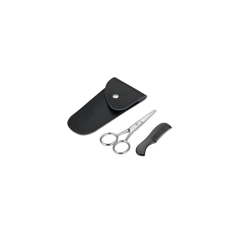 Ifsecond Mustache Comb And Scissors Grooming Set For Men - Perfect For Trimming, Cutting, Beards & Eyebrows Hair