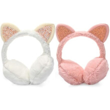 2Pcs Women Girls Winter Warm Earmuffs Faux Furry Outdoor Ear Muffs Fluffy Cold Weather Ear Warmer(Sequin Cat Ear)