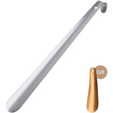 Long Handled Metal Shoe Horn Heavy Duty 16.5 Inch Stainless Steel Shoehorn Durable Boots Horn with Hook (Plastic Travel Shoehorn as Gift)