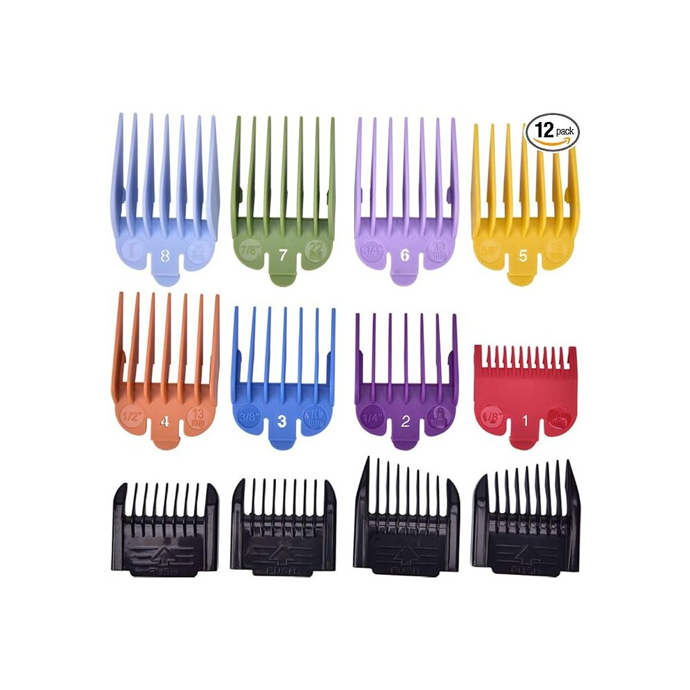 Ifsecond 12 Pcs Colorful Professional Hair Clipper Combs Guides 1/24Â To 1Â, Attachment Trimmer Guide Combs Set Fits