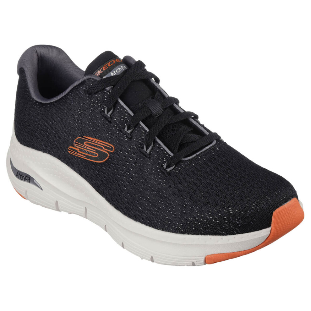 (UK 11, Black/Orange) Skechers Mens 2023 Takar Arch Fit Engineered Mesh Lace Up Comfort Trainers