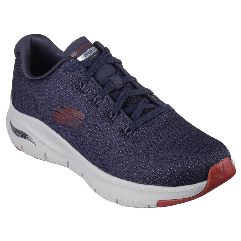 (UK 9.5, Navy/Red) Skechers Mens 2023 Takar Arch Fit Engineered Mesh Lace Up Comfort Trainers