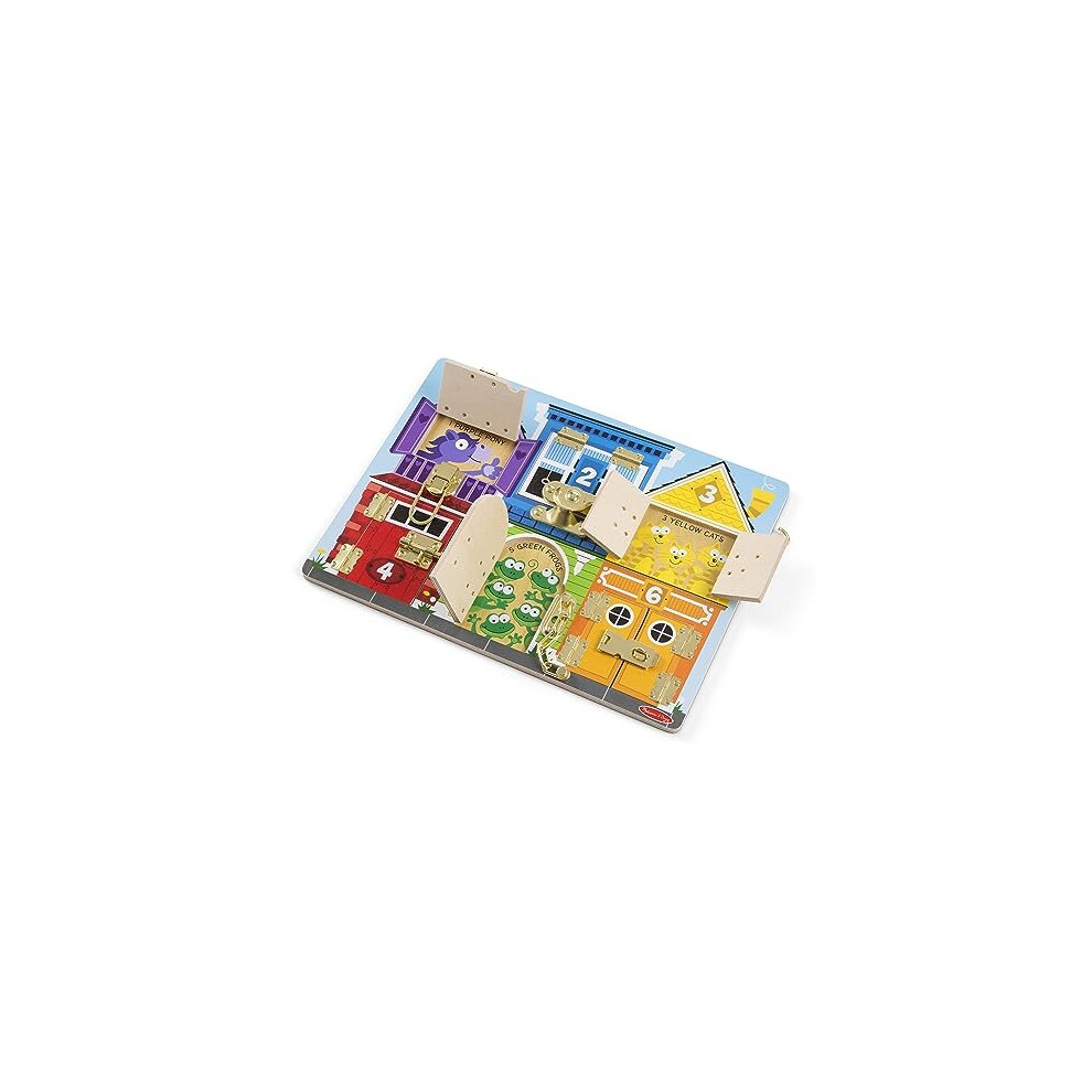 Melissa & Doug Wooden Latches Board | Busy Board Wooden Toy | Developmental Toy | Motor Skills | Problem Solving | 3+ | Gift For Boy Or Girl