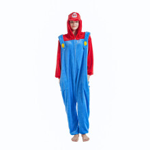 (Mario, Adult M) Mario Kid Adult Luigi Onesie Pajamas Coral Fleece Thick Hooded Long Sleeve Gift