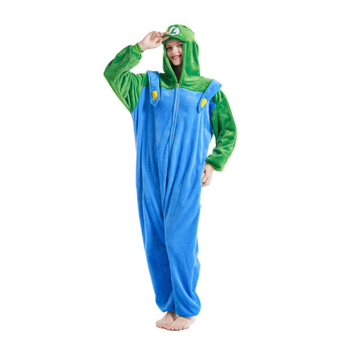 Luigi Adult M Mario Kid Adult Luigi Onesie Pajamas Coral Fleece