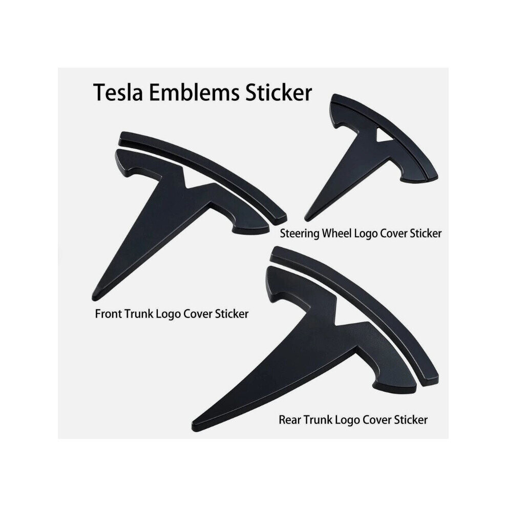 (Tesla Model 3, Glossy ) 3Pcs Logo Emblem Sticker For Tesla Model 3/Y Black 4754135875052