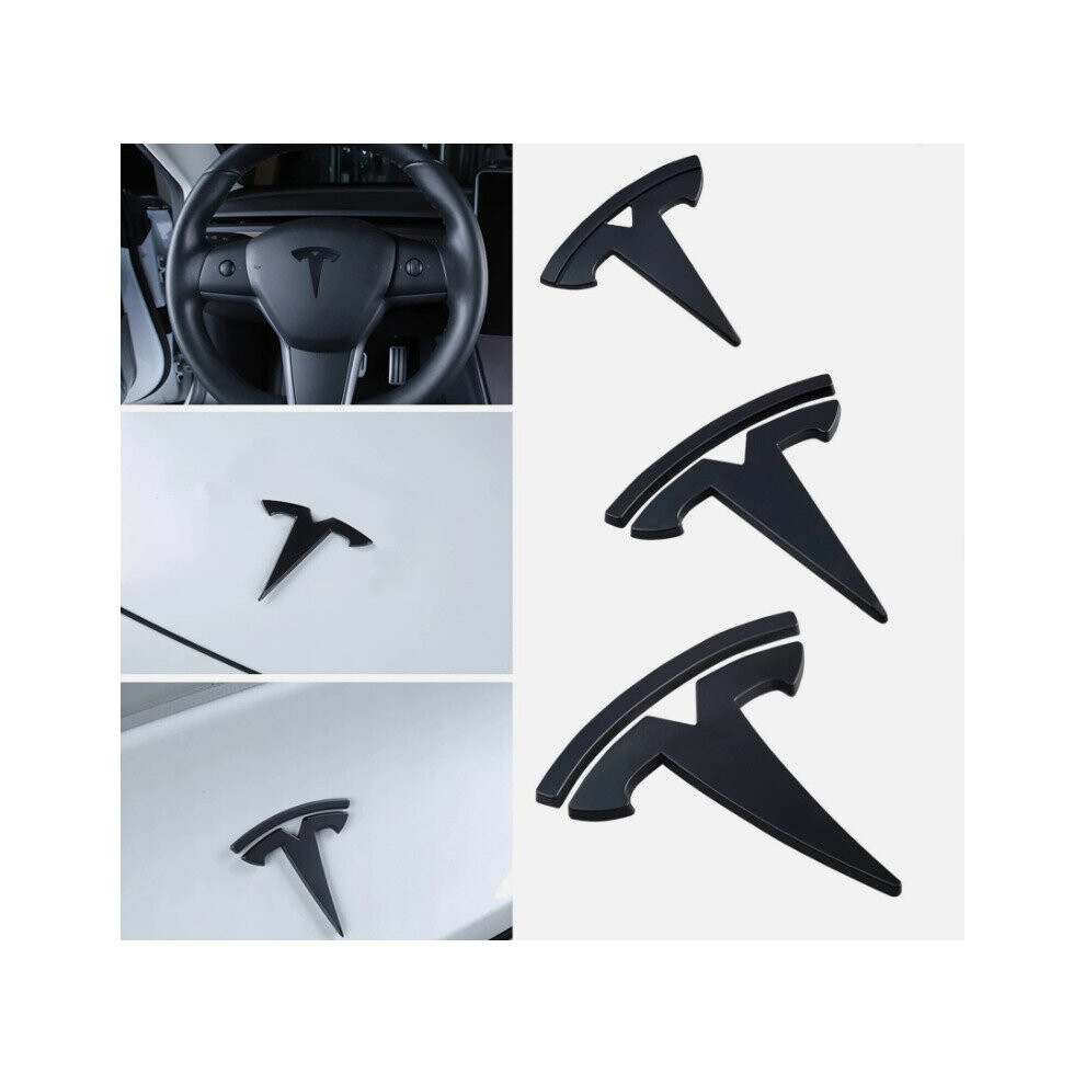 (Tesla Model 3, Matte ) 3Pcs Logo Emblem Sticker For Tesla Model 3/Y Black 4754135875076