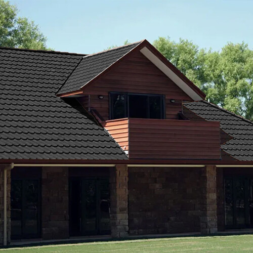 Living And Home (Black) 5pcs Tudor Tile Stone Coated Metal Roofing Shingles 1