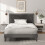 Costway (Double, Grey) Bed Frame Upholstered Platform w/Headboard Wooden Slats 7