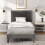 Costway (Single, Grey) Bed Frame Upholstered Platform w/Headboard Wooden Slats 6