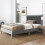 Costway (Double, Grey) Bed Frame Upholstered Platform w/Headboard Wooden Slats 3