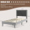 Costway (Single, Grey) Bed Frame Upholstered Platform w/Headboard Wooden Slats 2